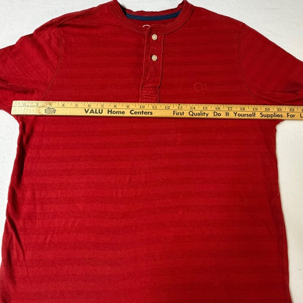 OP Ocean Pacific Mens Red Striped Henley Shirt Short Sleeve Cotton OP Size M - Picture 6 of 8